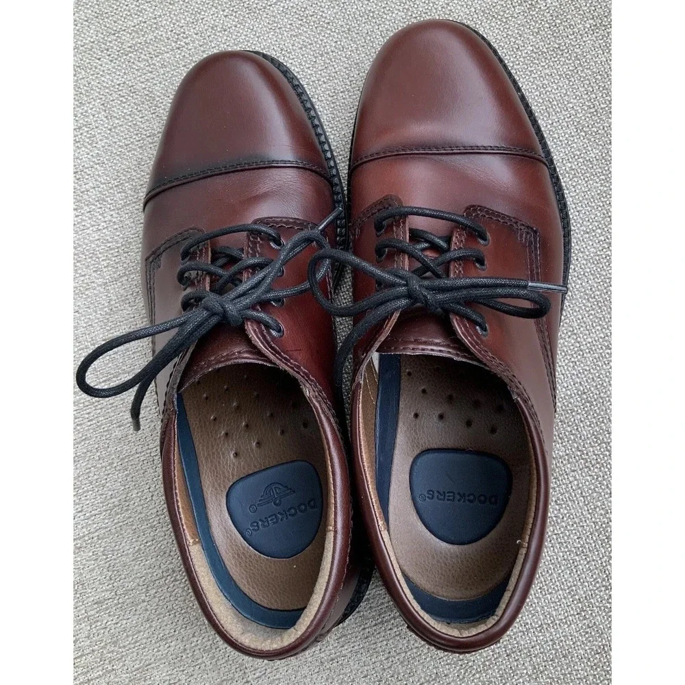 New Mens Dockers Shoes Brown Leather Oxford Cap-Toe Lace Up Sz 9M